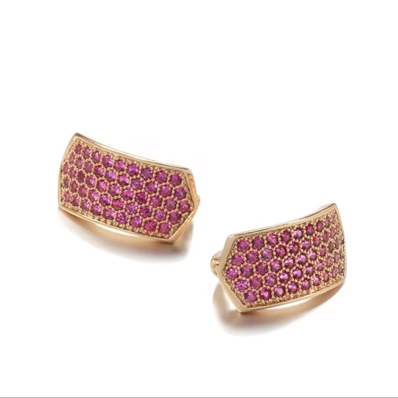 ◾️Rose Gold Plated Micro Paved Pink Natural Zircon Earrings - Picture 6 of 10